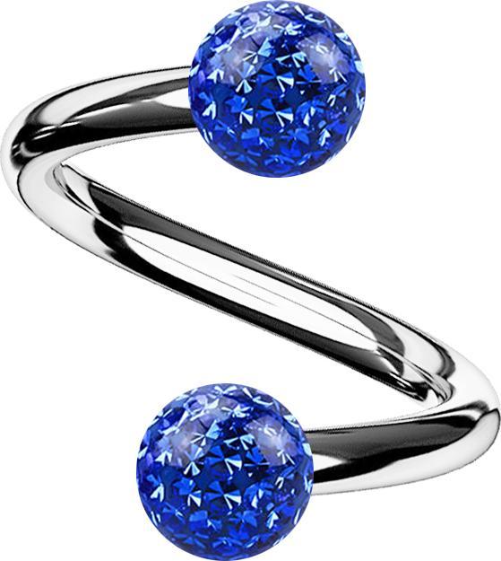 Star Piercing Micro Spirale silber mit zwei Kristallkugeln dunkelblau Epoxy Schutzschicht (ohne Messing, Titan G23)
