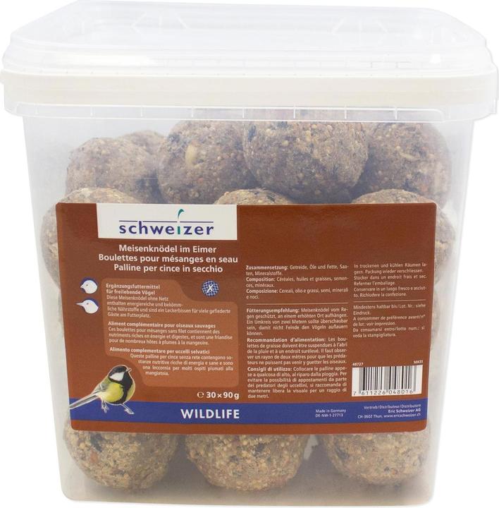 Immagine prodotto Schweizer Mangime invernale per uccelli Fagottini di Tit in un secchiello, 30 x 90 g, senza rete (1 x, 2.70 kg)
