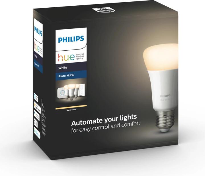 Actual product image Philips Hue White BT Starter Set (E27, 9.50 W, 806 lm, 3 x, F)