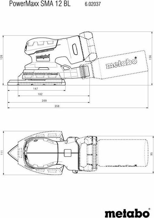 Productafbeelding Metabo PowerMaxx SMA 12 BL 602037840 Excentrische schuurmachine zonder accu 12V 100 x 150mm (Excentrische schuurmachine)