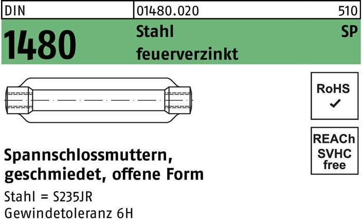 Actual product image Turnbuckle nut DIN 1480 open SP M 16 / 170 Hot-dip galvanised steel