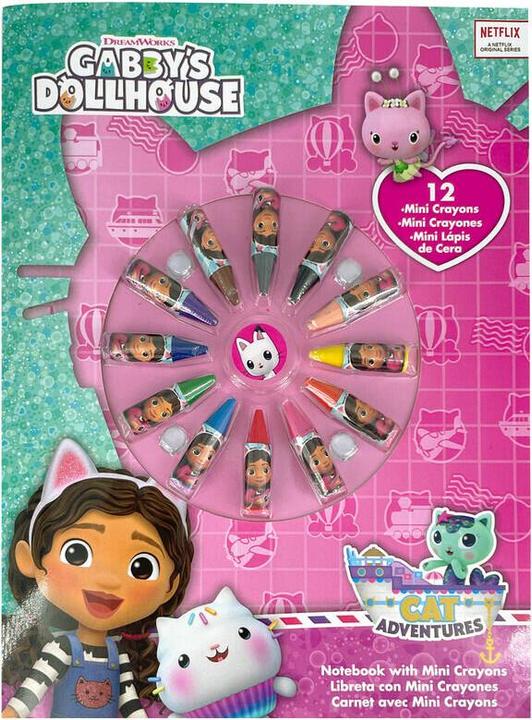 Kids Euroswan Notizbuch GABBY'S DOLLHOUSE mit mini Wachsmalstiften