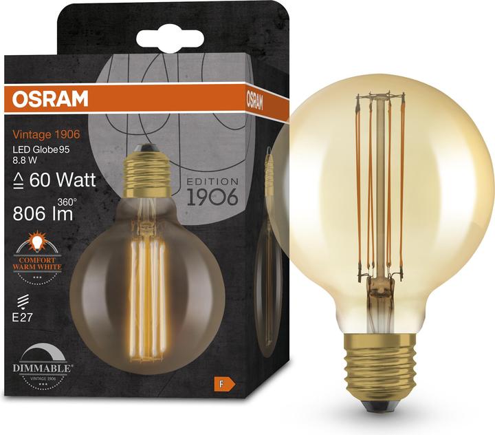 Produktbild Osram Vintage 1906 Led Classic Slim Filament Globe (E27, 8.80 W, 806 lm, 1 x, F)
