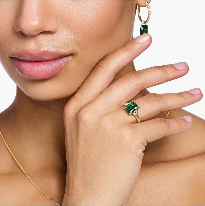 Immagine prodotto Thomas Sabo Anello con pietre verdi e bianche placcato oro (54, 925 Argento)