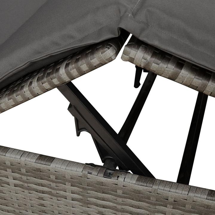 Immagine prodotto VidaXL Doppel-Sonnenliege mit Dach und Vorhängen Grau Poly-Rattan