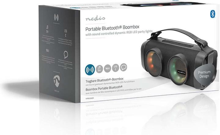 Produktbild Nedis Bluetooth® Party Boombox | 5 Std | 2.0 | 24 W | Medienwiedergabe: AUX / USB | Verknüpfbar | Tr (5 h, Batteriebetrieb)