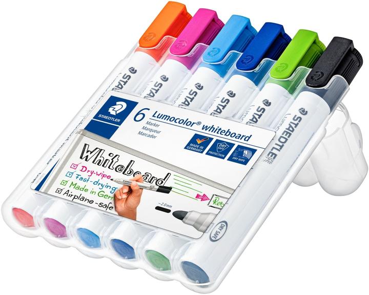 Produktbild Staedtler Lumocolor (je 1 x 351-4(orange), -30(hellblau), -53(hellgrün), -9(schwarz), -3(blau), -20(pink), 2 mm, 6 x)