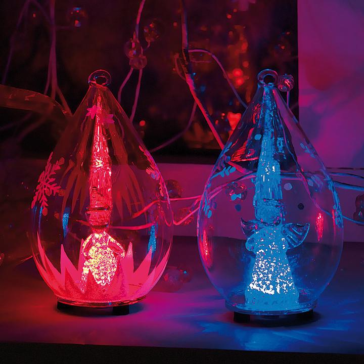 Produktbild Lunartec Mundgeblasene LED-Glas-Ornamente in Tropfenform, 2er-Set (2 -teilig)