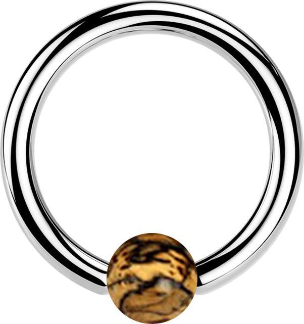 Actual product image Star Piercing Micro Ball Closure Ring silver with Tamarind Wood Ball light (Organic, Surgical steel 316L, without brass)