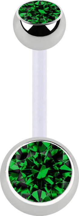 Produktbild Star Piercing Banane transparent mit zwei Kugeln silber Kristall grün (Chirurgenstahl 316L, ohne Messing, Bioflex)