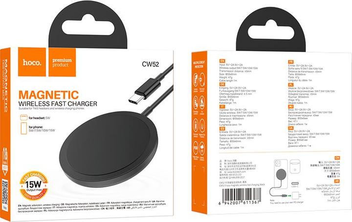 Produktbild Hoco - CW52 Original Serie 15W magnetisches kabelloses Schnellladegerät / Magsafe schwarz (15 W)