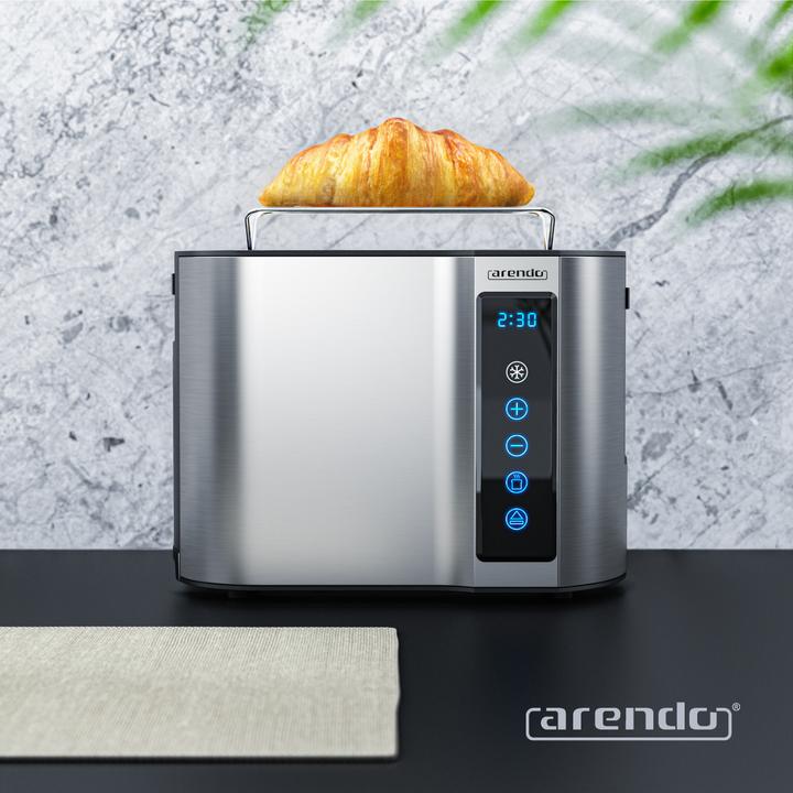 Produktbild Arendo Toaster Edelstahl 2 Scheiben Kurzschlitz, Brötchenaufsatz, Touchpanel, Display mit Restzeitanzeige