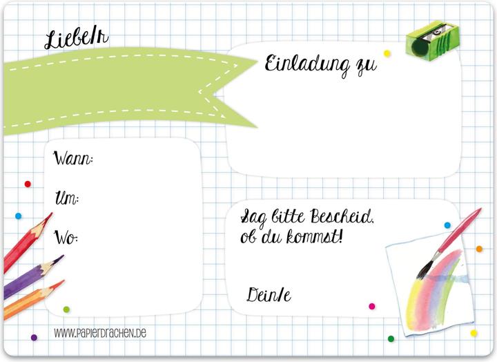 Produktbild Papierdrachen Einschulung Einladungskarten Set 6 Wasserfarben