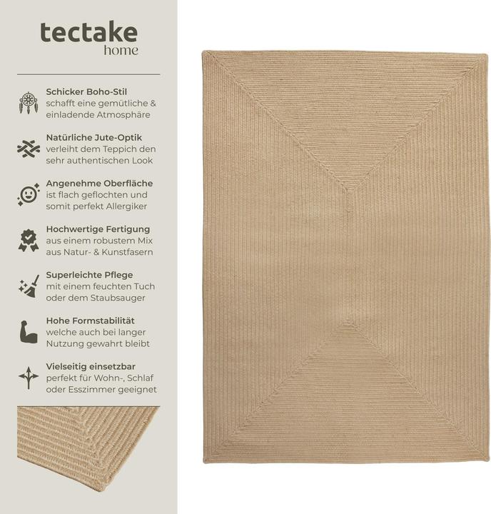 Immagine prodotto tectake Tappeto intrecciato Vibe in juta, stile boho-chic (170 x 120 x 0,5 cm)