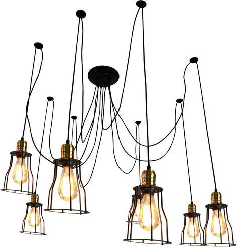 Actual product image Swisshandel24 Pendant Lamp Hanging Lamp, Industrial Metal Height Adjustable Black - 7x Cage Lamp Sc (E27)