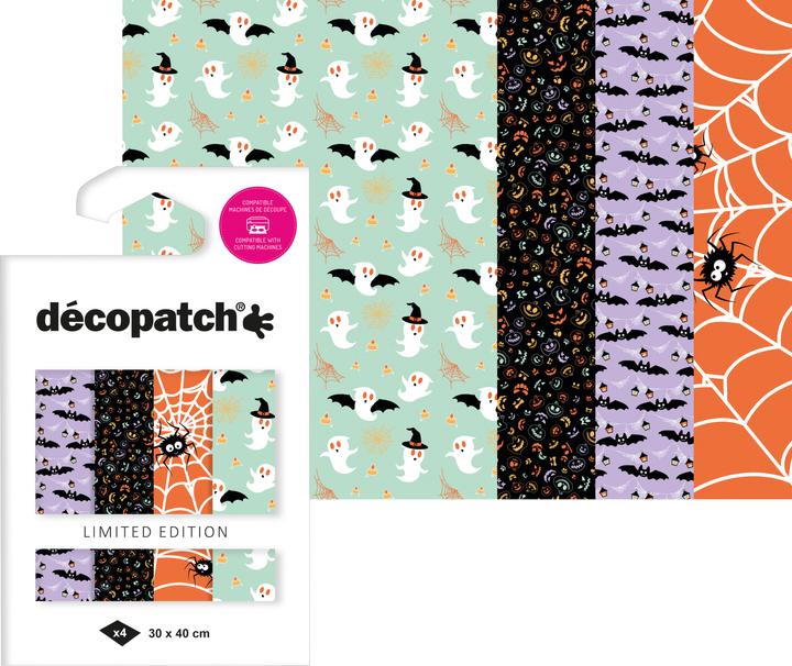 Image du produit Décopatch Pocket Hot-Foil Collection "Halloween araignées et chauve-souris", 4 pièces, 30 x...