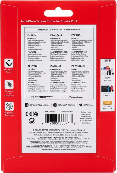 Image du produit PowerA Protecteur d'écran antireflet (Switch, Switch OLED, Switch Lite)