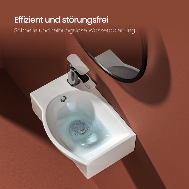 Produktbild Emke Wandwaschbecken 405 x 280 x 140 mm, Rechteckig, Keramik, Rechtes Hahnloch, Strahlend weiss (280 mm, 405 mm)