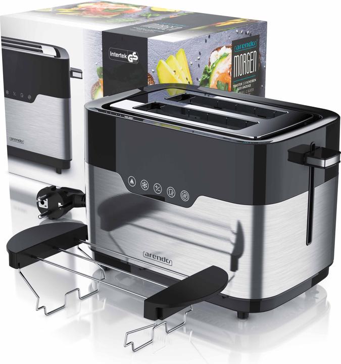 Produktbild Arendo Toaster für 2 Scheiben, breite Schlitze, 920 W, Doppelwand, Brötchenaufsatz, Krümelschublade