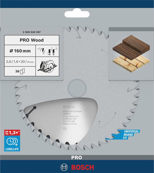 Actual product image Bosch Professional Zubehör PRO Wood circular saw blade, 160 x 2.6 x 20 mm