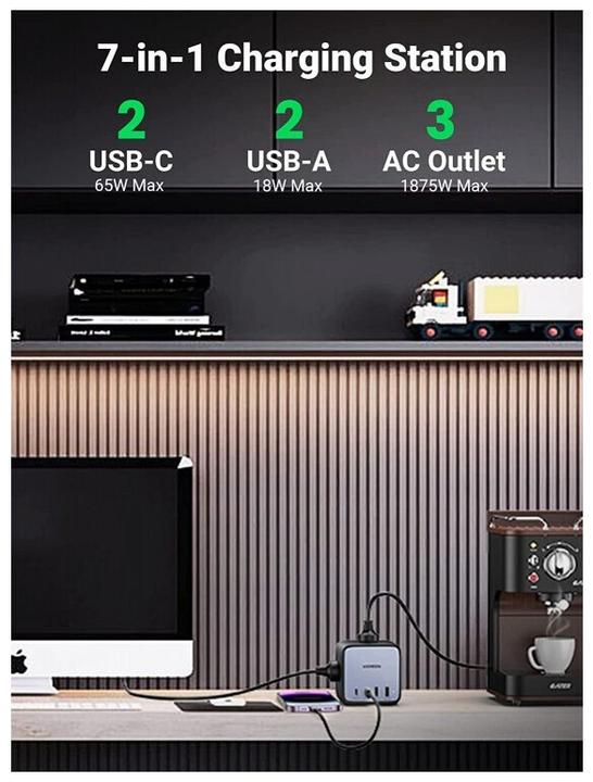 Actual product image Ugreen Cube CD268 (3 x, USB-A, USB-C, CEE 7/4, 1.80 m)