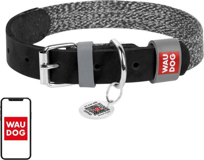 Produktbild Waudog Dog collar made of natural leather and recycled material with QR code size M, width 20 mm, bl (M, Hund, Allgemein)