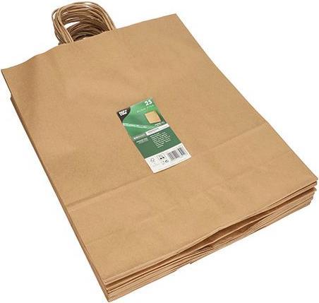 Produktbild Papstar Papier-Tragetasche, 400 x 320 x 120 mm, braun aus Kraftpapier, 80 g/qm, Tragkraft: 8 kg, mit Tragek (Geschenktüte, 25 x)