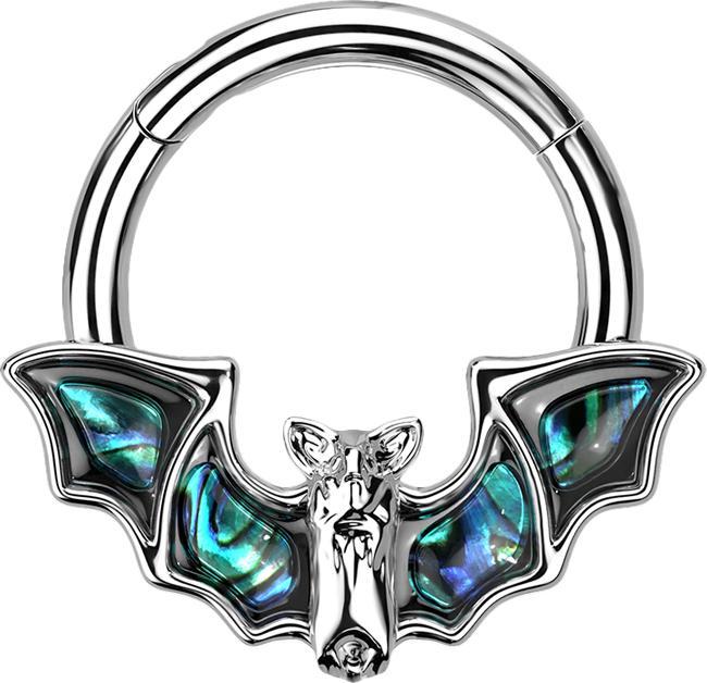 Produktbild Star Piercing Micro Segmentring klappbar silber Fledermaus mit Abalone (Messing, Chirurgenstahl 316L)