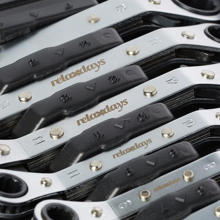 Actual product image Relaxdays Ring ratchet wrench set (11 mm, 14 mm, 6 mm, 7 mm, 15 mm, 13 mm, 10 mm, 12 mm, 9 mm, 8 mm)