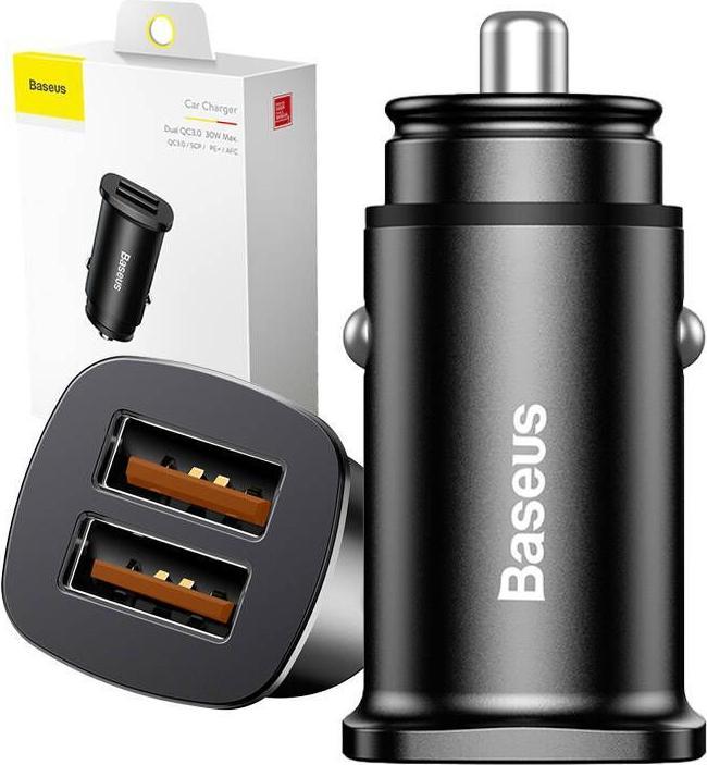 Image du produit Baseus Square metal A+A 30W Dual QC3.0 Quick Car Charger Noir