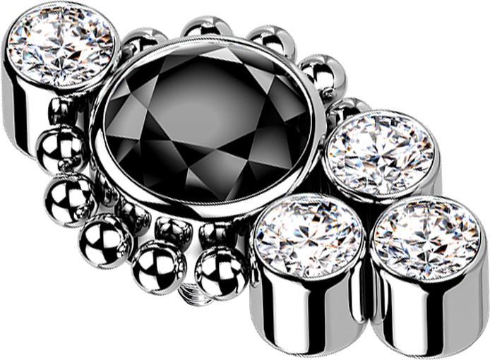 Produktbild Star Piercing Dermal Anchor silber Kugeln vier Kristalle silber Kristall schwarz (ohne Messing, Titan G23)