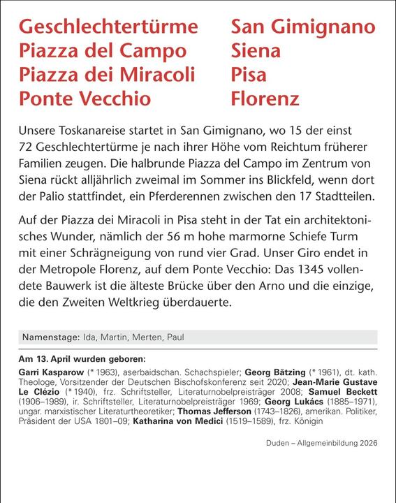 Produktbild Harenberg Duden Allgemeinbildung Tagesabreisskalender 2026 - Wissen und Quizzen (11 x 14 cm, Deutsch)