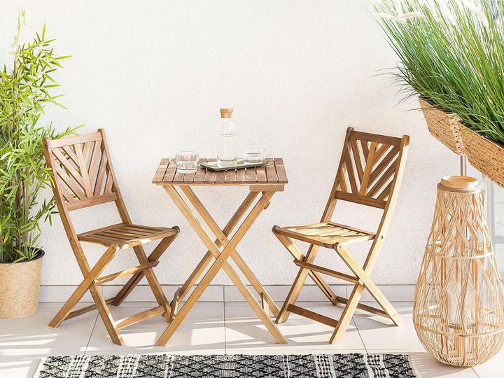 Immagine prodotto Beliani Set da balcone in legno di acacia marrone chiaro a 2 posti TERNI (58 cm)