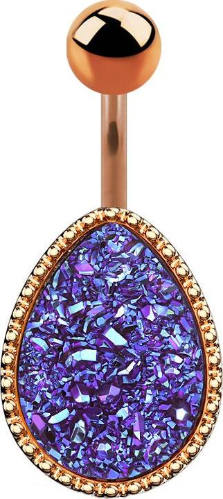 Star Piercing Banane rosegold Oval mit Druse Stein violett (Chirurgenstahl 316L, Messing)