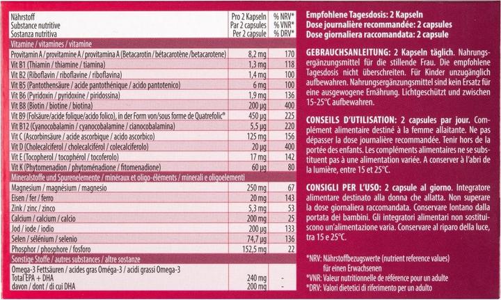 Valeurs nutritives et ingrédients Natalben Maman Quatrefolic (1 pièce(s), Capsules, 132 g)