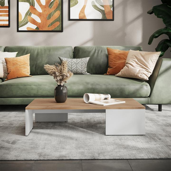 Image du produit Vichy Couchtisch Hardi, Weiss/Goldkraft Eiche, 90 x 21.4 cm