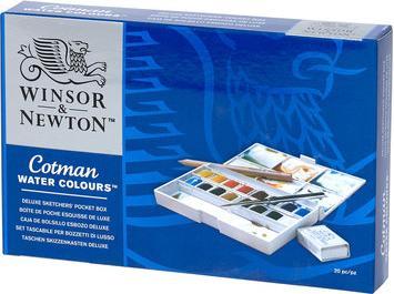 Produktbild Winsor & Newton Cotman watercolour deluxe pocketbox 19pcs (Weiss, Gelb, Grün, Blau, Grau, Rot)