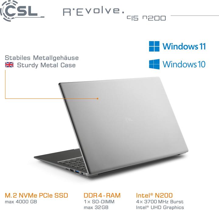 Actual product image CSL Computer Notebook R"Evolve C15 v3 39.6cm (15.6 inch) Full HD Intel® N-series N200 8GB RAM 500GB (15.60", 8 GB, 500 GB, DE)