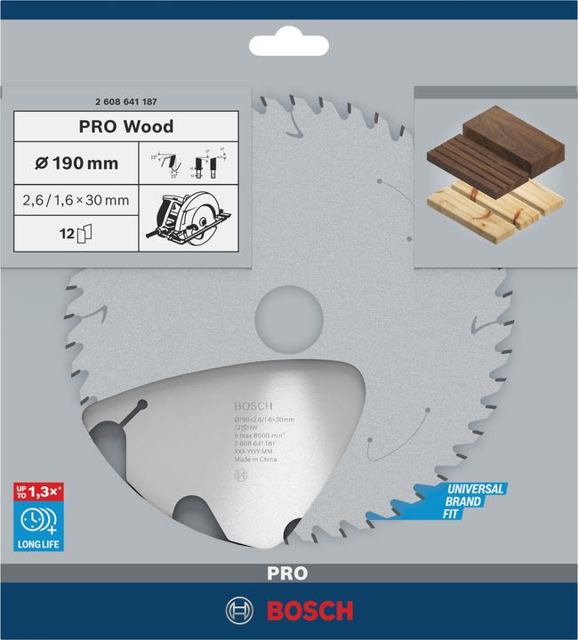Image du produit Bosch Professional Zubehör Lame de scie circulaire PRO Wood, 190 x 2.6 x 30 mm