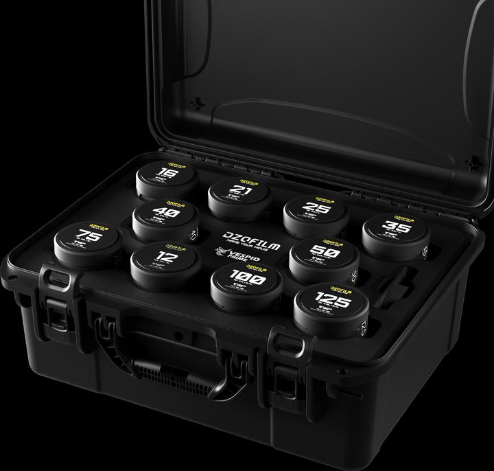 Actual product image Dzofilm Vespid Prime Cine 10-Lens Kit (12/16mm T2.8+21/25/35/40/50/75/100/125mm T2.1(PL+EF mount) (full size)