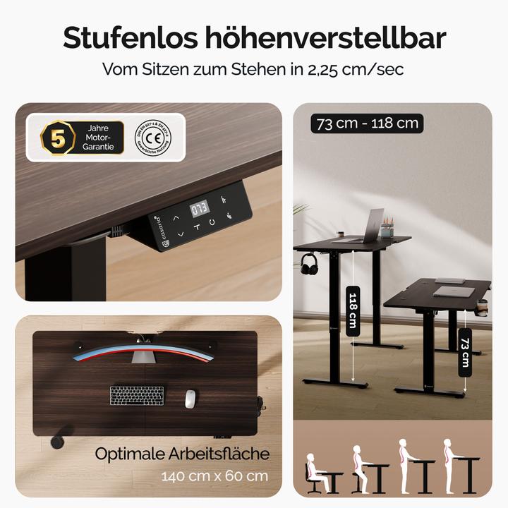 Actual product image Casaria Desk with adjustable height (140 x 60 x 118 cm)