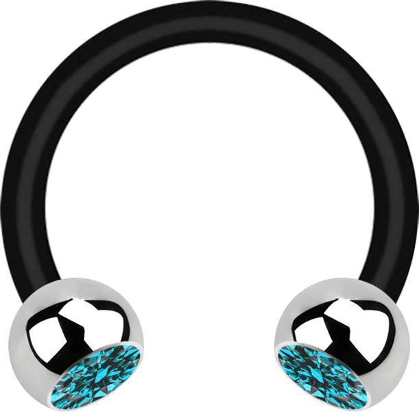 Produktbild Star Piercing Micro Circular Barbell schwarz mit zwei Kugeln silber Kristall aqua (ohne Messing, Chirurgenstahl 316L, Bioflex)