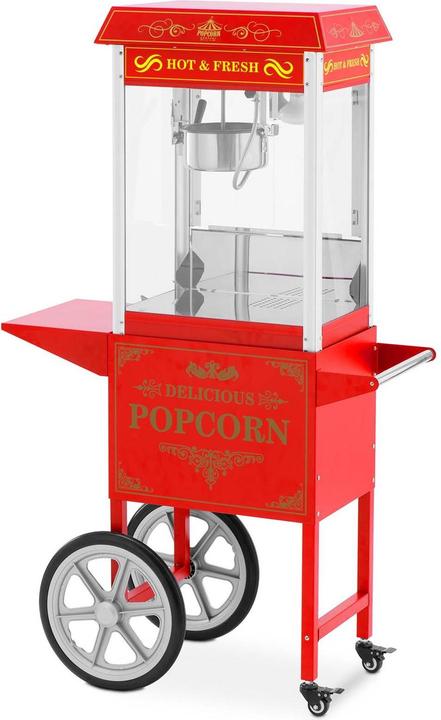 Produktbild Royal Catering Popcornmaschine mit Wagen Retro-Design 150 / 180 °C rot Popcornmaker Popcorn-Automat