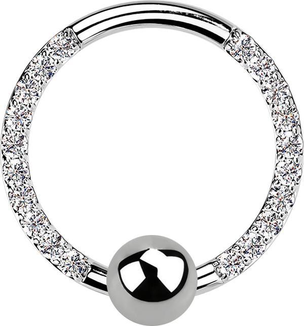 Star Piercing Ball Closure Ring silber front Kristalle silber (ohne Messing, Titan G23)
