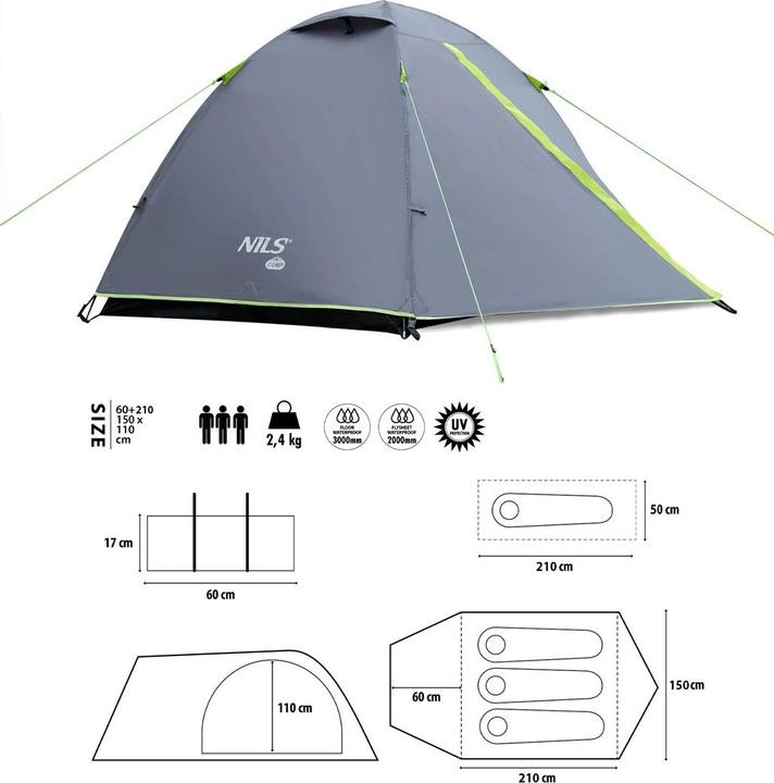 Produktbild Nils Nc6004 Explorer Camp Grey Campingzelt (2.40 kg, 3 Personen)