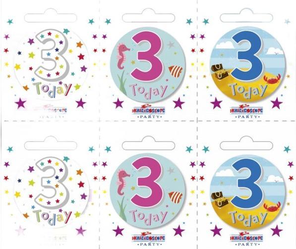 Apac Sortierte Designs Abzeichen 3 Geburtstag 6erPack Karton