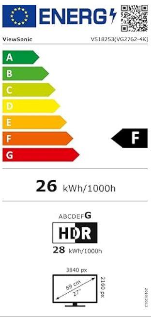 Energie-Label Viewsonic 27IN 69CM 16:9 4K UHD 3840X2160 (3840 x 2160 Pixel, 27")