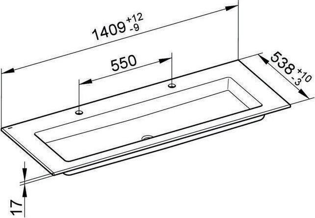 Produktbild Keuco Keramik-Doppelwaschtisch ROYAL 60 1409x17x538mm m 2x1L-Boh we (538 mm, 1409 mm)