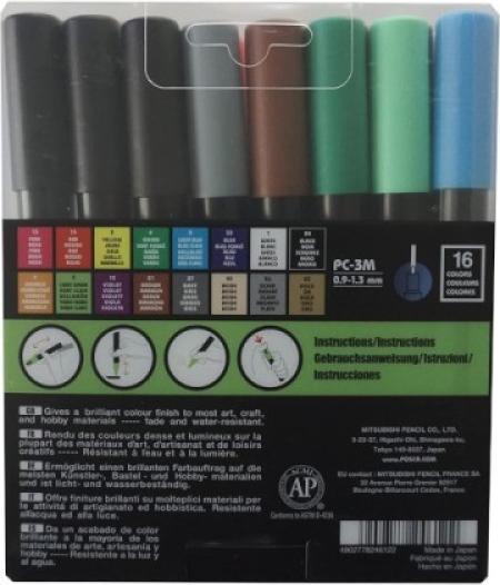 Actual product image Posca Marker PC-3M round tip (Multicolor, 1.30 mm, 16 x)
