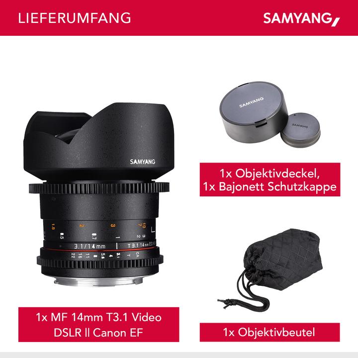 Immagine prodotto Samyang 14mm T3.1 VDSLR II Canon EF (Canon EF-M, Full-frame)